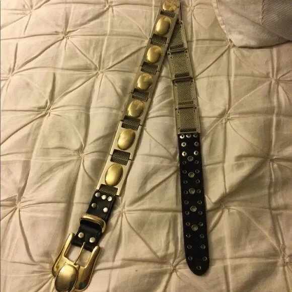 Leather and metal belt 29” Gold tone - Picture 5 of 8